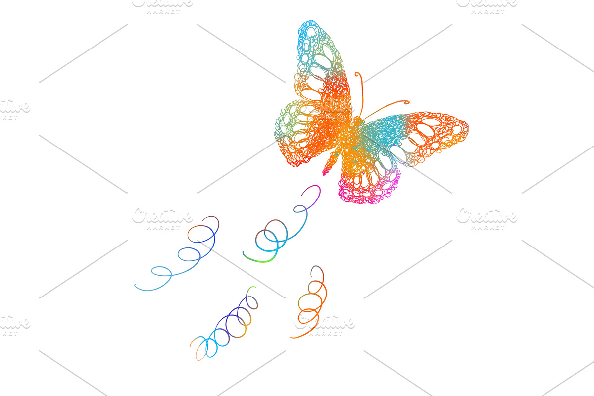 colored butterflies. hand drawing, an Animal Illustration by Nenahliadava Design