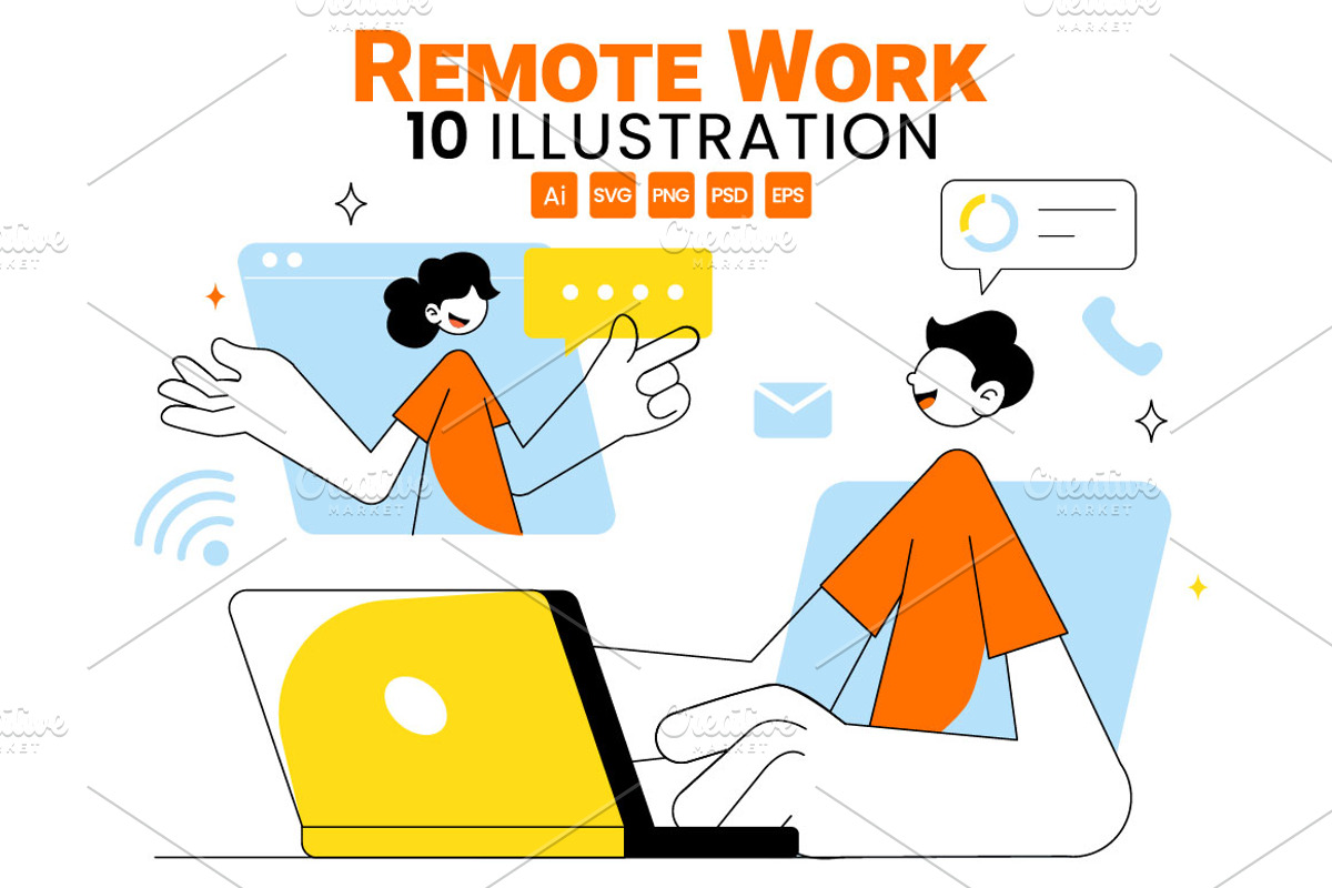 10 Home Remote Working Setup, a Finance Illustration by denayunebgt (Photo 1 of 4)