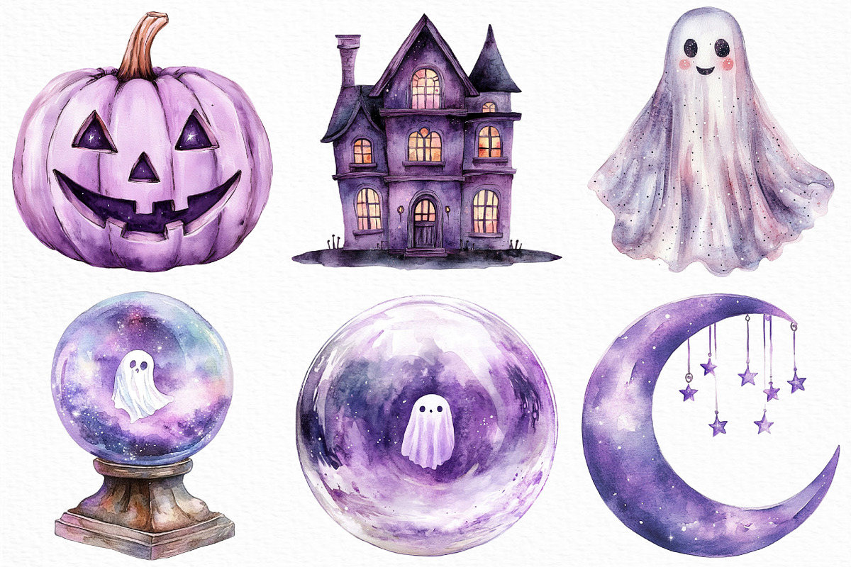 Watercolor Lavender Halloween PNG, an Illustration by Craft Nest (Photo 3 of 6)