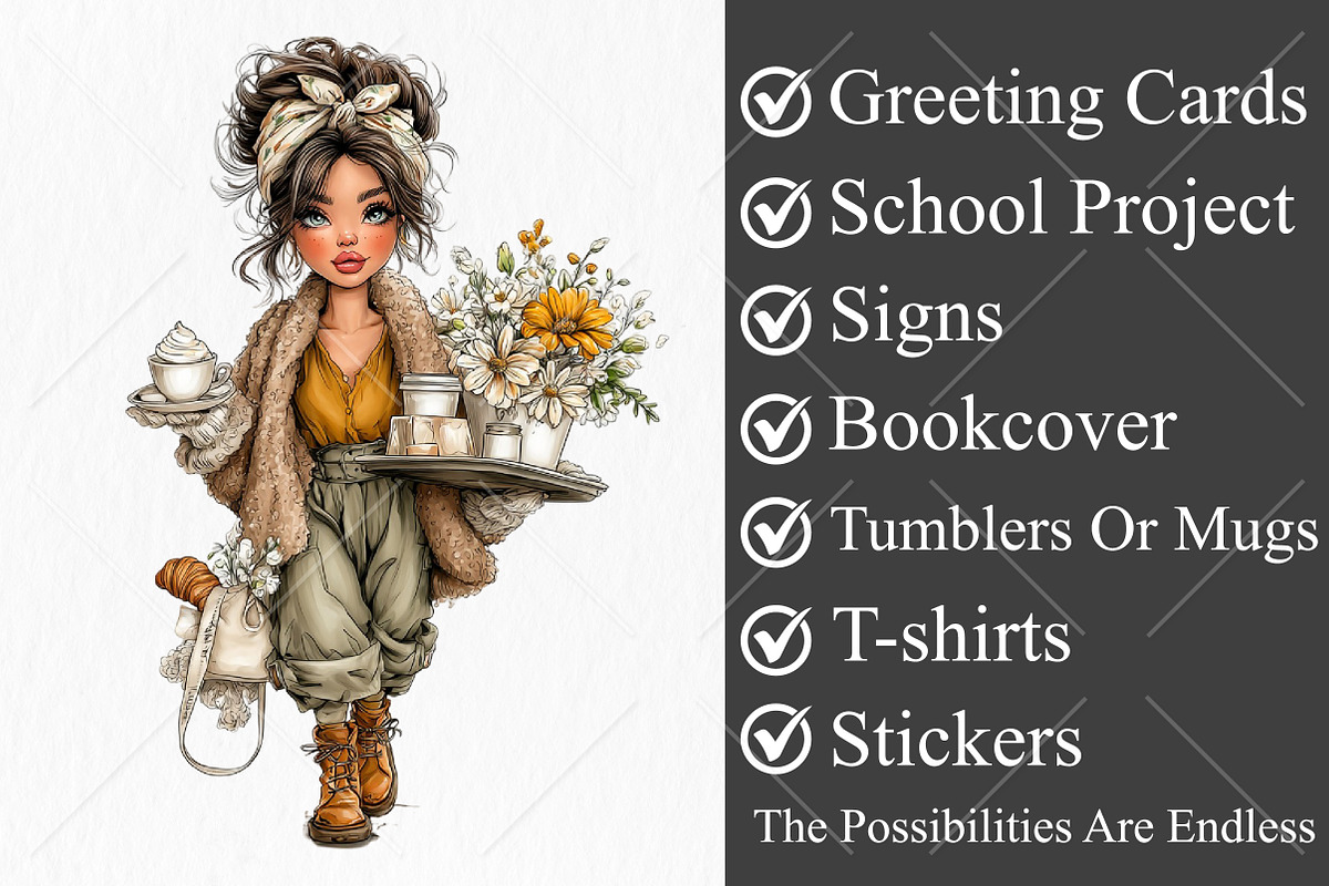 Whimsical Coffee Girl Clipart Bundle, a Seasonal Illustration by Canvas Craft (Photo 3 of 10)