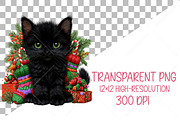 Whimsical Christmas Black Cat PNG, a Seasonal Illustration by Canvas Craft (Thumbnail 2 of 10)