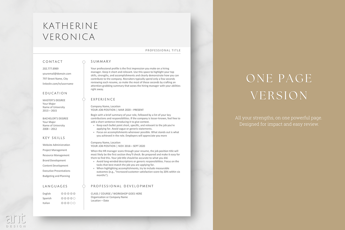 Modern Resume Template - Katherine, a Resume Template by AntDesignStudio (Photo 2 of 9)