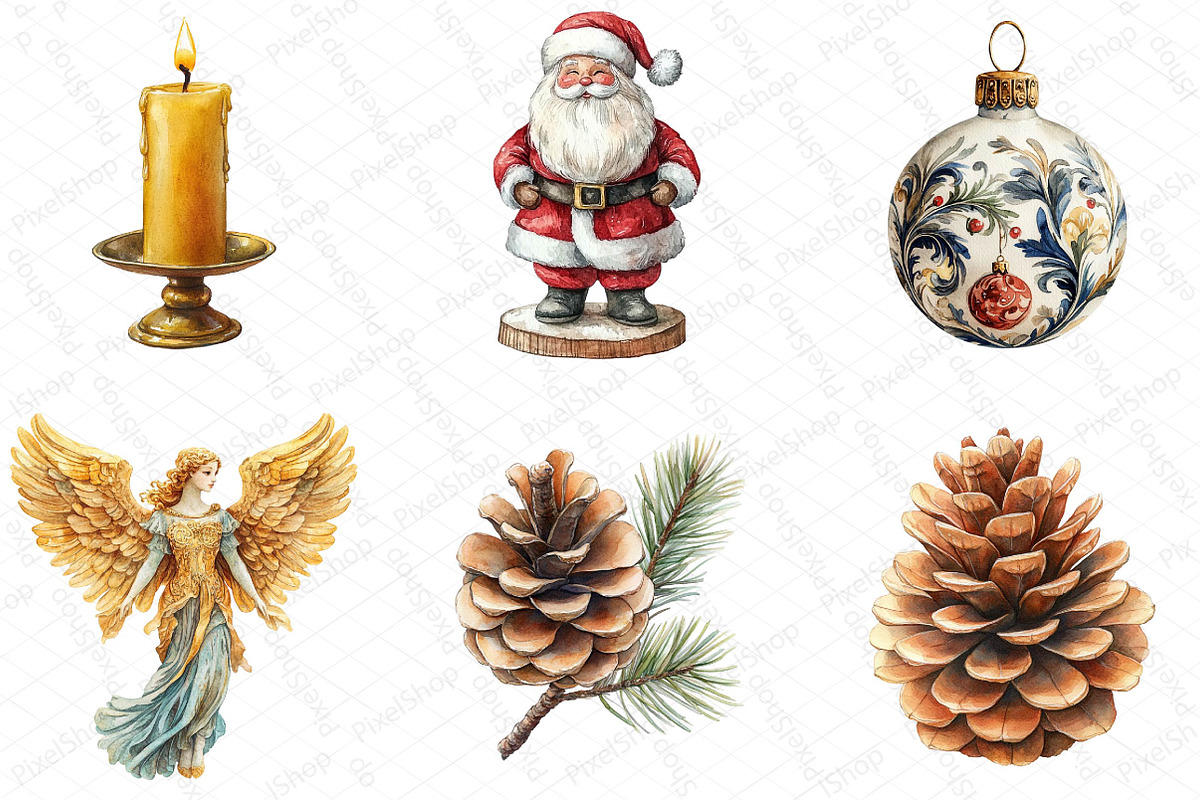 Watercolor Vintage Old Christmas Cli, an Illustration by DreamPrint404 (Photo 2 of 6)