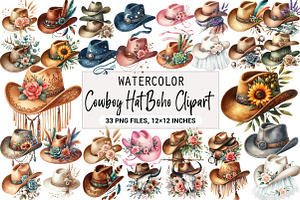 Cowboy Hat Boho Clipart, an Illustration by DreamArtGraphic