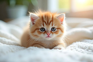 Fluffy Kitten Sleeping On White Soft, a Photo by LOGOCREATIVE
