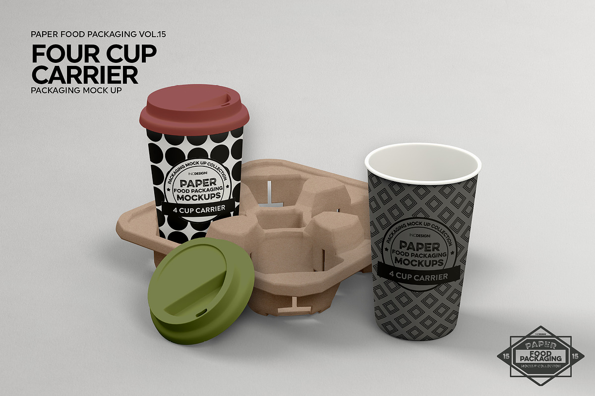 4-Cup Carrier Packaging Mockup, a Cups & Container Mockup by INCDesign (Photo 6 of 8)