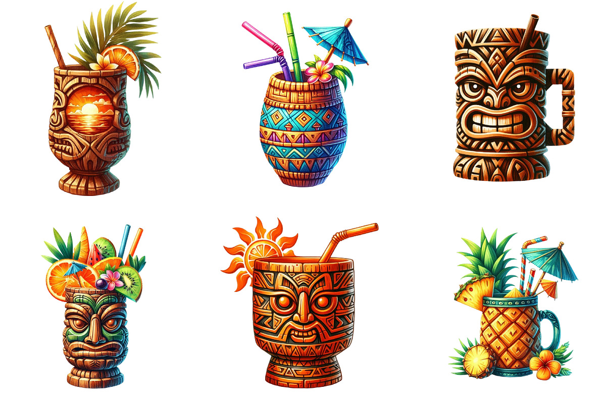 Tiki Cups Clipart, an Illustration by DreamArtGraphic (Photo 2 of 5)
