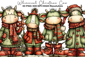 Whimsical Christmas Cow Clipart, an Illustration by Black Bird Studio