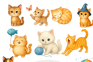Cute Cat Clipart Set, a Decorative Illustration by Pati Charm Studio