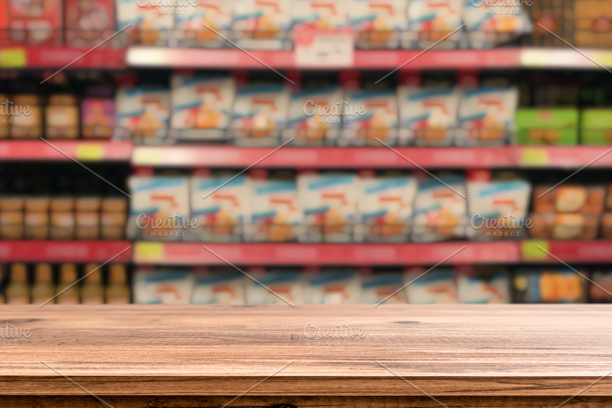 Grocery Store Shelves with Wooden Ta, a Food & Drink Photo by idea_design (Photo 10 of 10)
