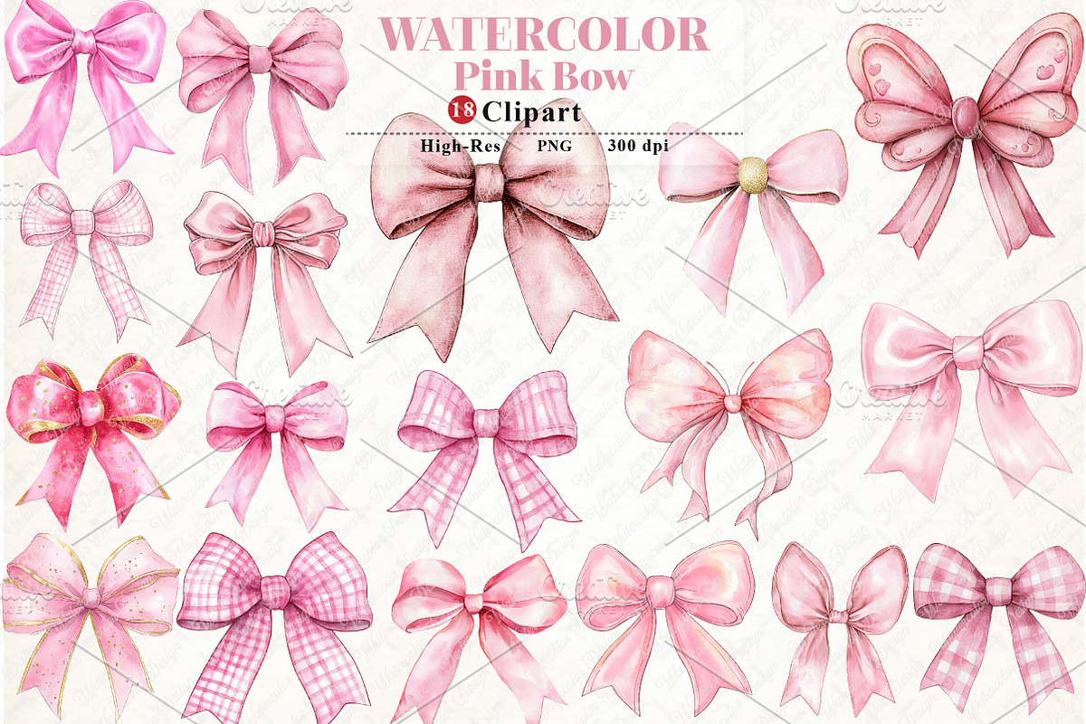 Pink Bow Clipart, Watercolor pngBow, an Illustration by Watercolor design (Photo 1 of 4)