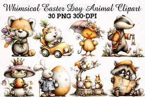 Whimsical Easter Day Animal Clipart, an Illustration by RobertsArt