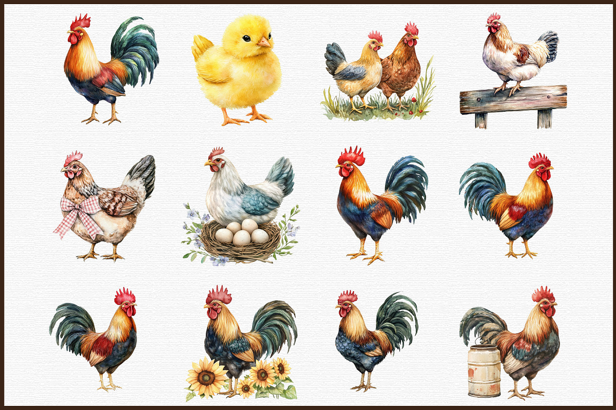 Watercolor Rustic Hens Barnyard Bird, an Illustration by Sublimation Artist (Photo 3 of 6)