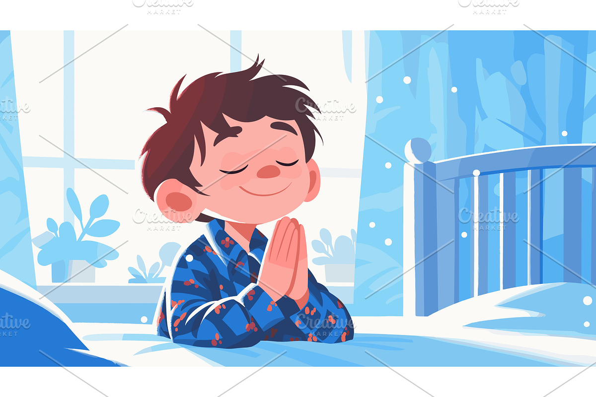 Kid praying. Cartoon little, a Person Illustration by Stock-Smart-Start