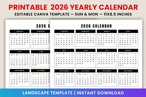 2026 Yearly landscape Calendar Canva, a Stationery Template by Mustafiz