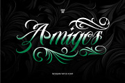 Amigos Chicano Script Tattoo Font, a Script Font by WhymoreArt (Thumbnail 1 of 13)