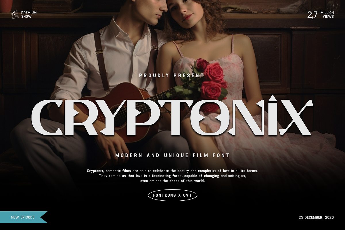 Cryptonix-Modern & Unique Film Font, a Serif Font by overlaytemplates (Photo 1 of 5)