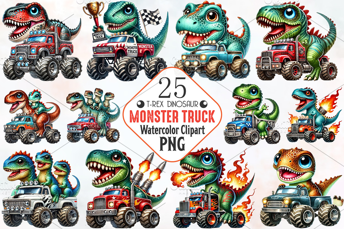 T-rex dinosaur monster truck Clipart, an Illustration by RobertsArt (Photo 1 of 4)