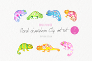 Chameleon clip art set Watercolor, an Animal Illustration by Eomoiart (Thumbnail 1 of 3)