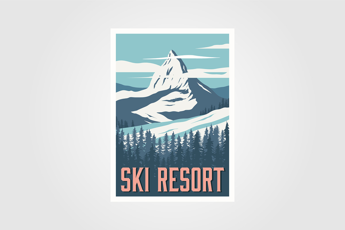 ski resort winter travel poster, an Illustration by lawoel