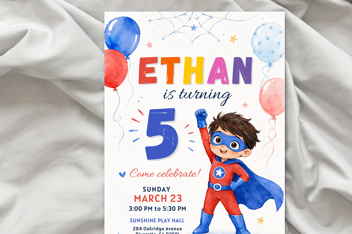 Superhero Birthday Invitation, an Invitation Template by heynomi (Photo 6 of 19)
