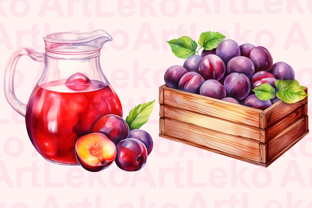 Plums Watercolor Clipart, a Food Illustration by LekoArt (Photo 9 of 10)