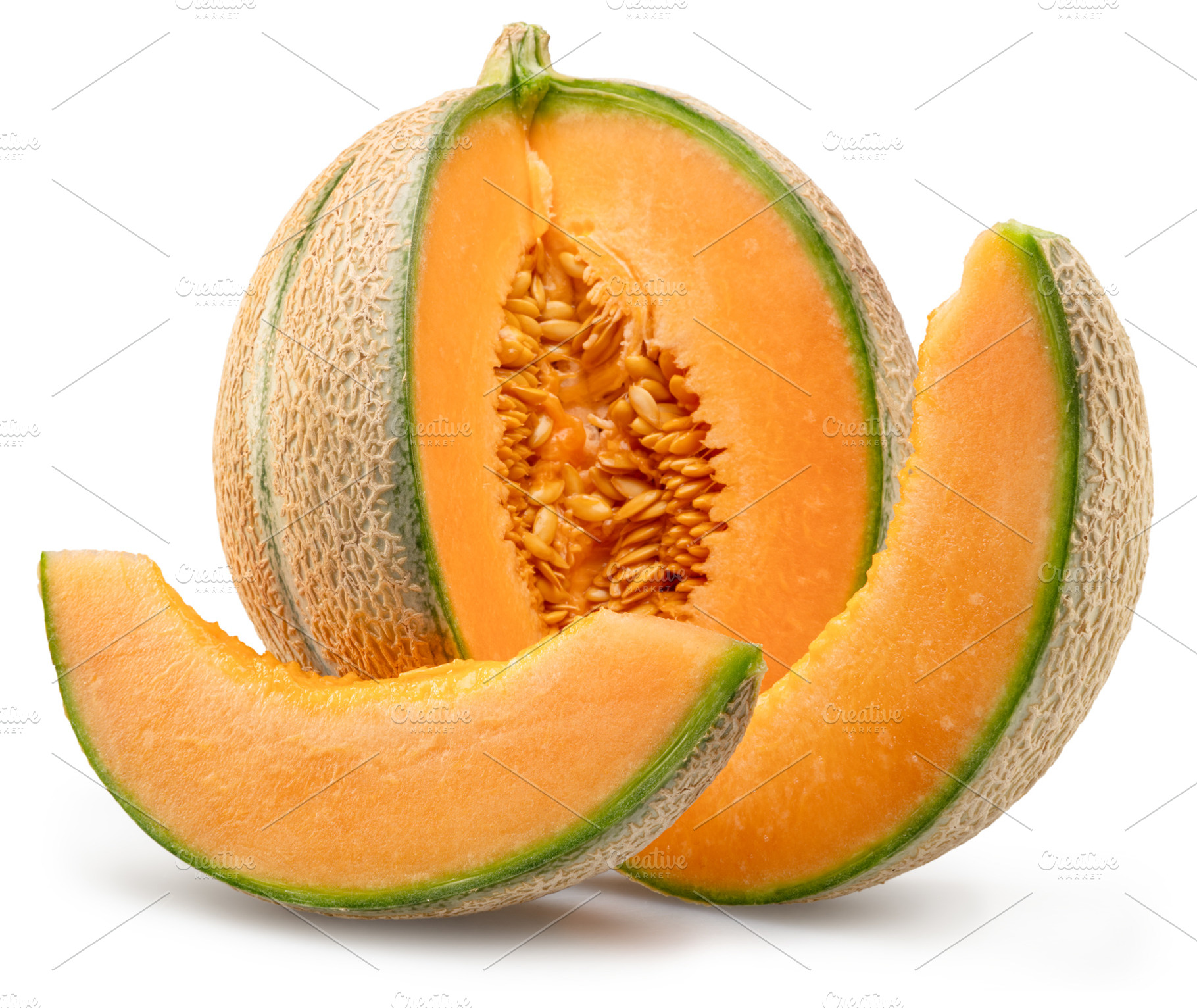 Melon and melon slices isolated, a Food & Drink Photo by Volff