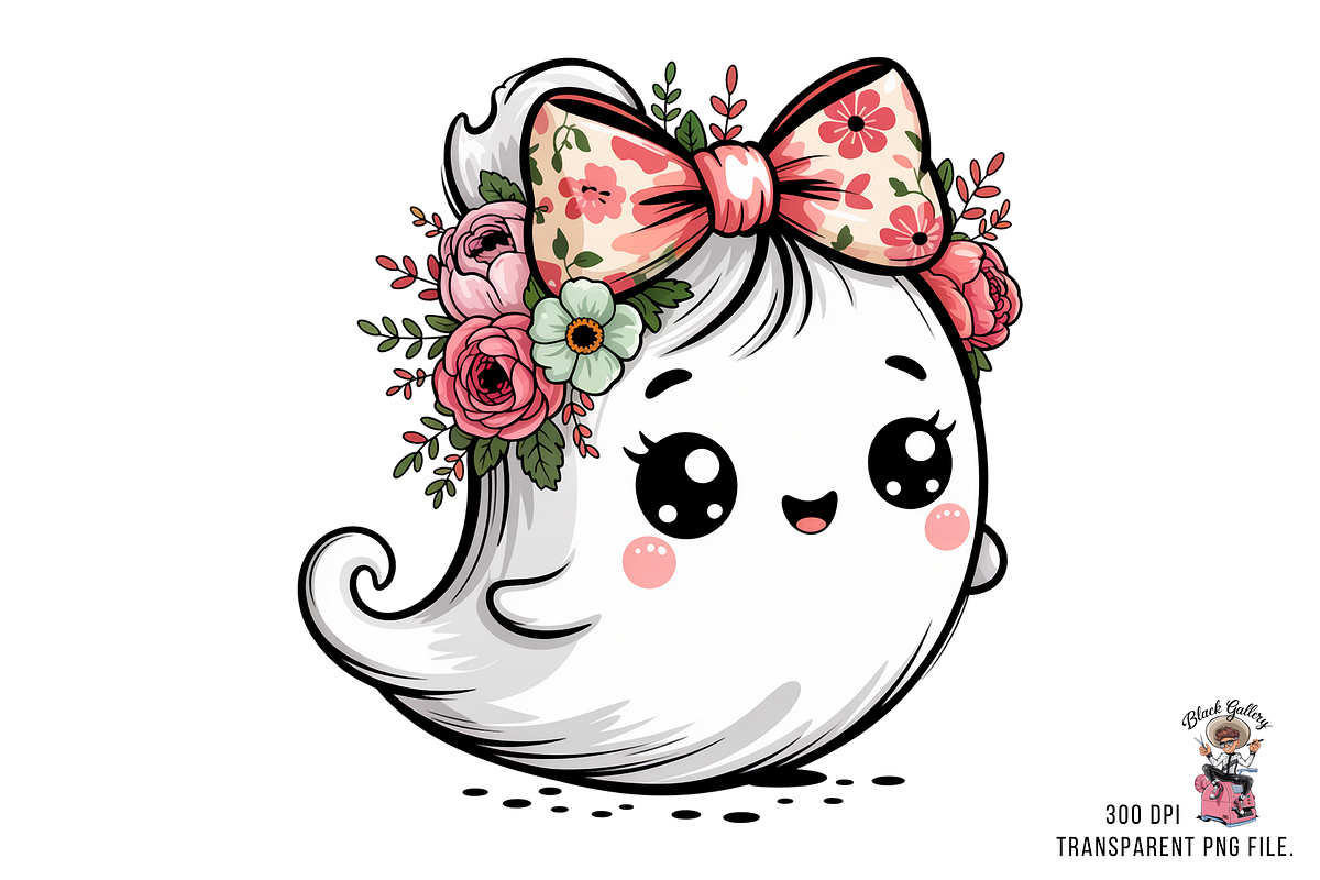 Ghost with Floral Bow PNG Bundle, an Illustration by Clipart Bloom (Photo 2 of 11)