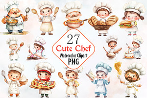Chef Watercolor Cliparts, an Illustration by RobertsArt