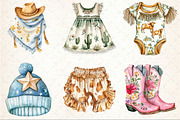Watercolor Cowgirl Baby Clothes, a Seasonal Illustration by Rose Art (Thumbnail 3 of 4)