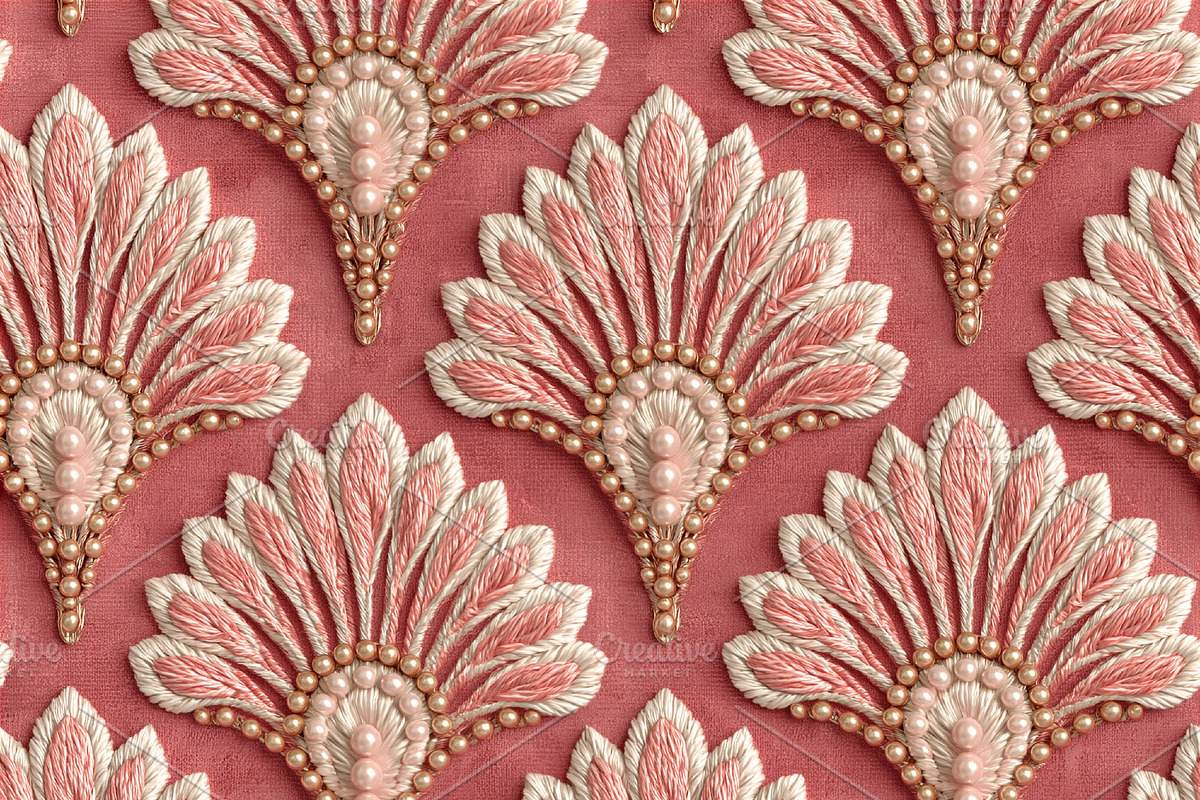 Seamless pattern repeating embroidered art deco fan pattern with, a Pattern Graphic by Studio ANNA
