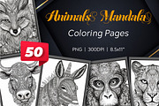 50 Animals Mandala Coloring Pages, a Poster Template by Blue Digital Studio (Thumbnail 1 of 3)