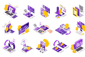 Online Payment Isometric Icons