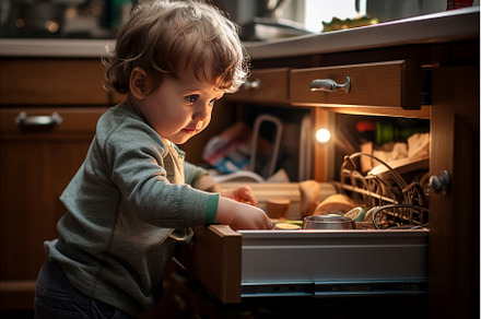 Curious Child exploring kitchen, a Person Photo by Ylivdesign