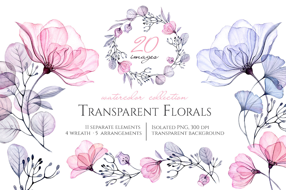 Watercolor Transparent Florals set, a Background Graphic by Akvarelldesign (Photo 1 of 3)