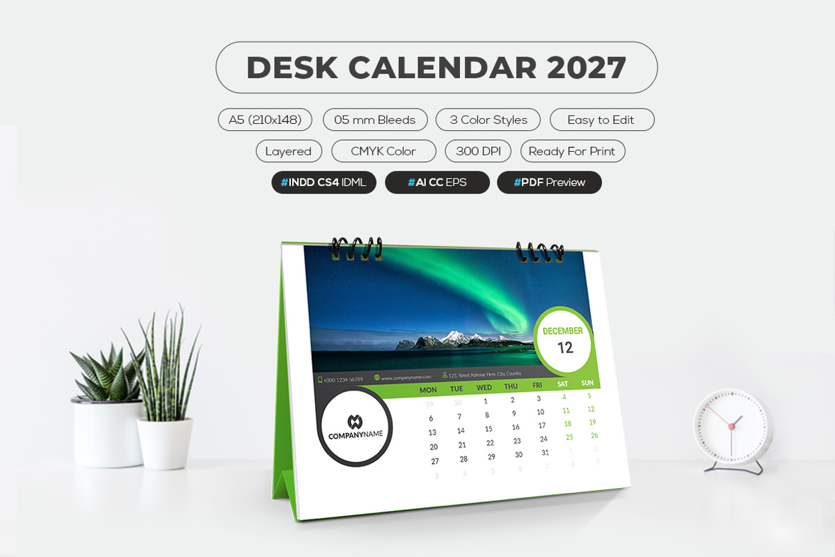 Printable Desk Calendar 2027, a Stationery Template by MstArtwork (Photo 4 of 5)