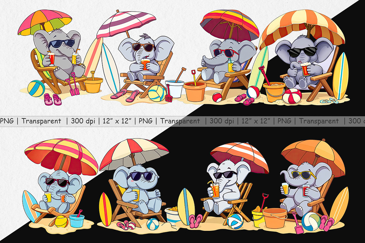 Summer Elephant Clipart, a Graphic by Artnoy (Photo 2 of 5)