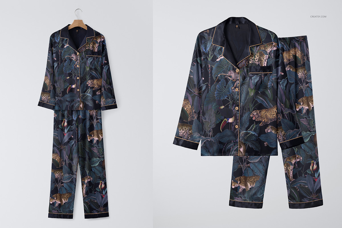 Silk Long-sleeve Pyjama Mockup Set, a Shirt Mockup by creatsy5 (Photo 6 of 12)
