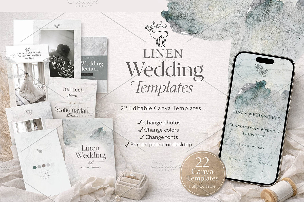 Linen Wedding Canva Templates Bundle, a Templates & Theme by Alisa Mikibith Art (Photo 1 of 7)
