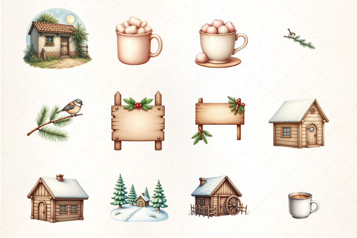 Rustic Cottagecore Winter Clipart, an Illustration by CrexoraLab (Photo 1 of 5)