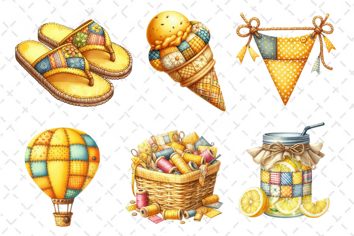 Yellow Patchwork Summer Clipart, an Illustration by Dream Creation (Photo 4 of 6)