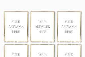 Set Of 6 Gold Frames Mockup