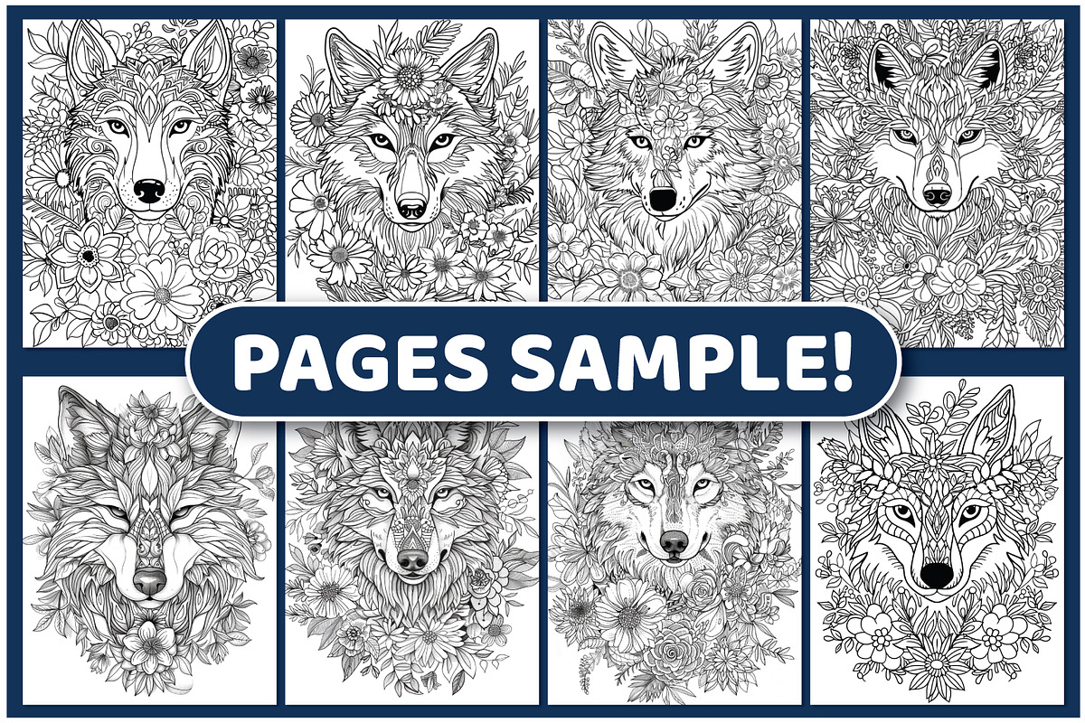 200 Floral Wolf Coloring Pages