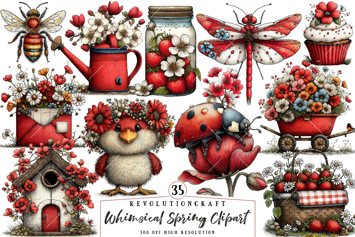 Whimsical Spring Clipart Bundle, a Seasonal Illustration by OK Design (Photo 1 of 6)
