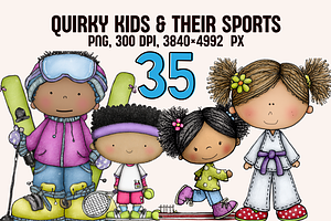 Quirky Kids and Their Sports, a Person Illustration by PrintHaven Designs