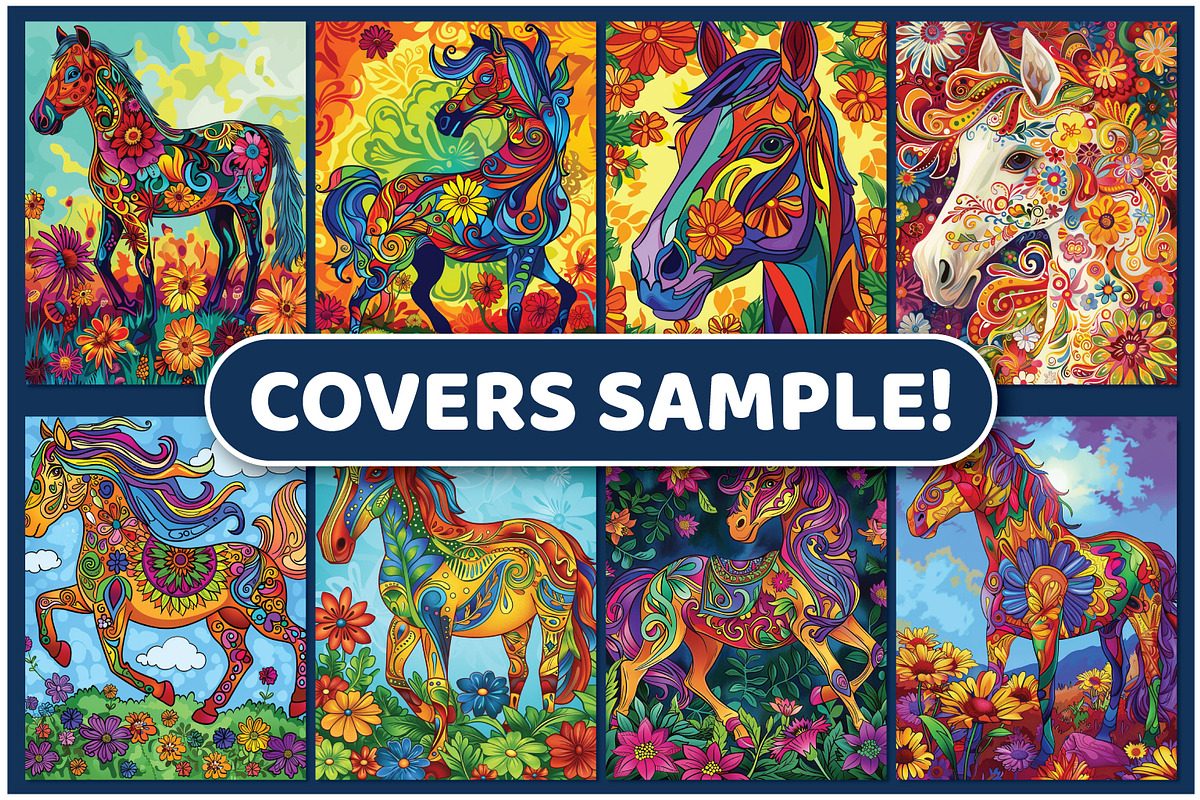 200 Flower Horse Coloring Pages, an Animal Illustration by BrightMart (Photo 3 of 3)