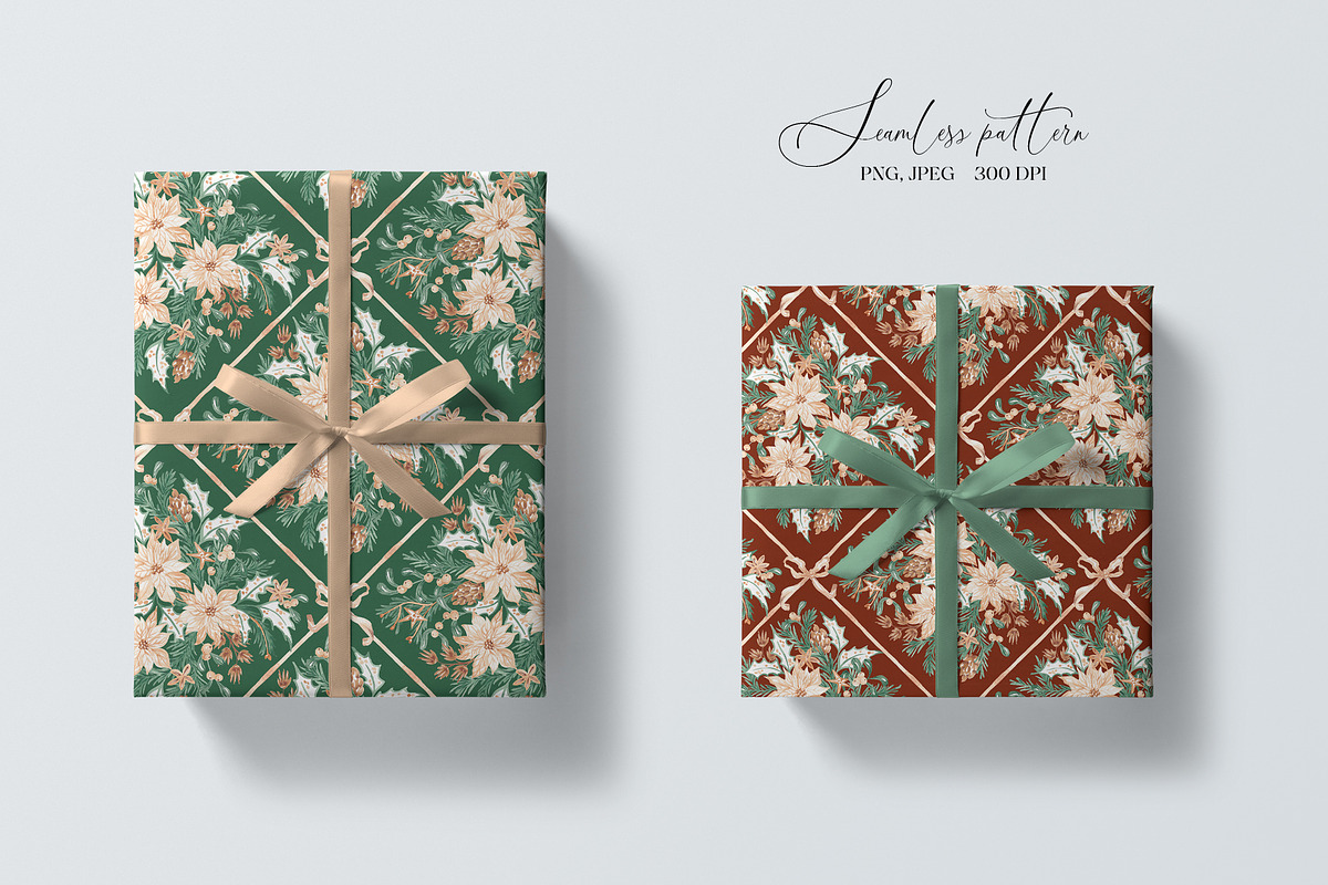 Christmas Botanical Grid Pattern, a Pattern Graphic by SirenaArt (Photo 18 of 20)