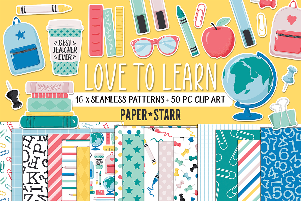 Seamless Back To School Digital Set, a Pattern Graphic by Paper Starr Studio (Photo 1 of 8)
