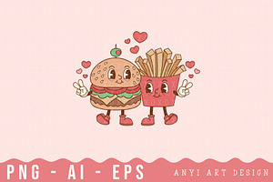 Retro Food Cartoon Valentines Day