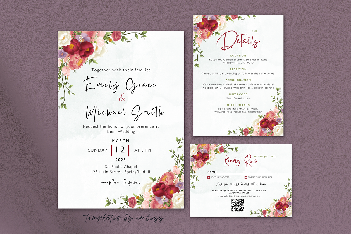 Rose Wedding Invitation Suite,, an Invitation Template by Elegant_Studio44 (Photo 1 of 4)